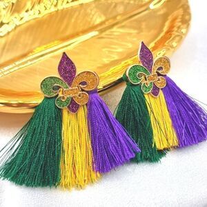Mardi Gras Fleur De Lis Tassel Earrings | NWT